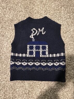 Damson Madder Navy Knit Vest with White & Royal Blue Pattern
